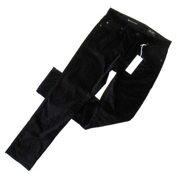 NWT Adriano Goldschmied AG Mari in Super Black Slim Straight Velvet Pants 30 - Picture 1 of 6